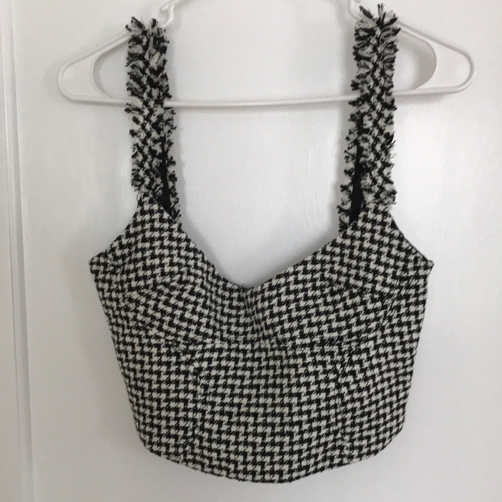 Zara Tweed Fringe Crop Top Size Medium NWT